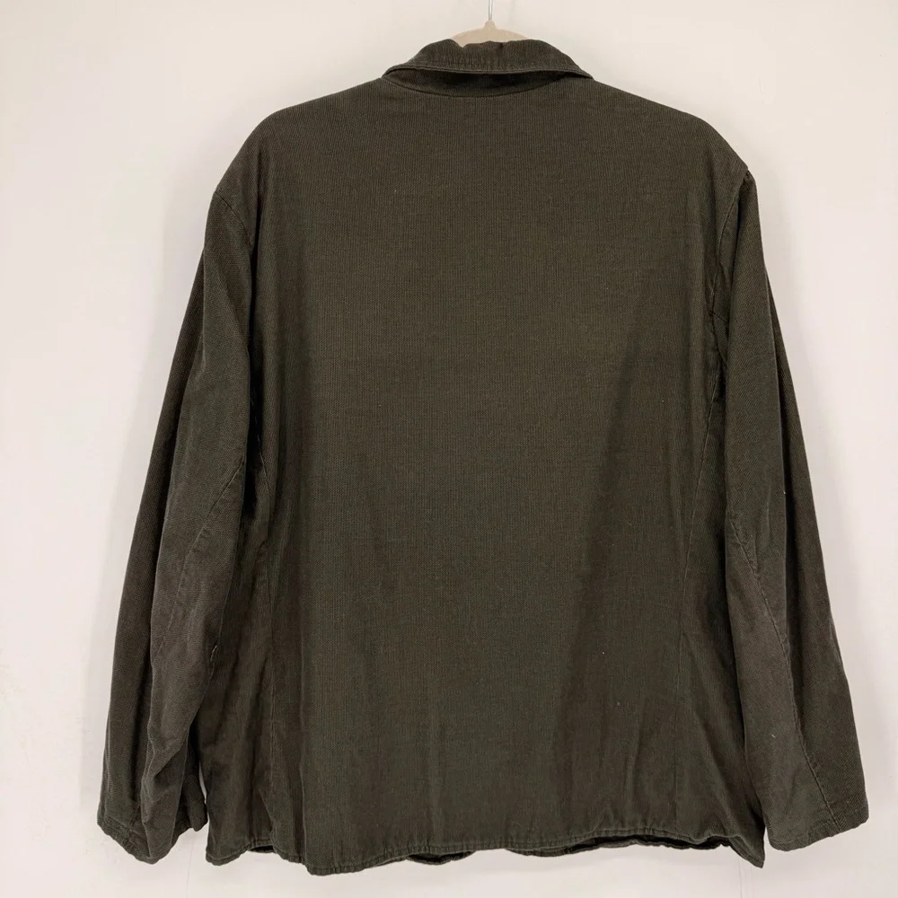 FLAX 100% Cotton Lagenlook Jacket Blazer Olive‎ Button Front Pockets Women’s M